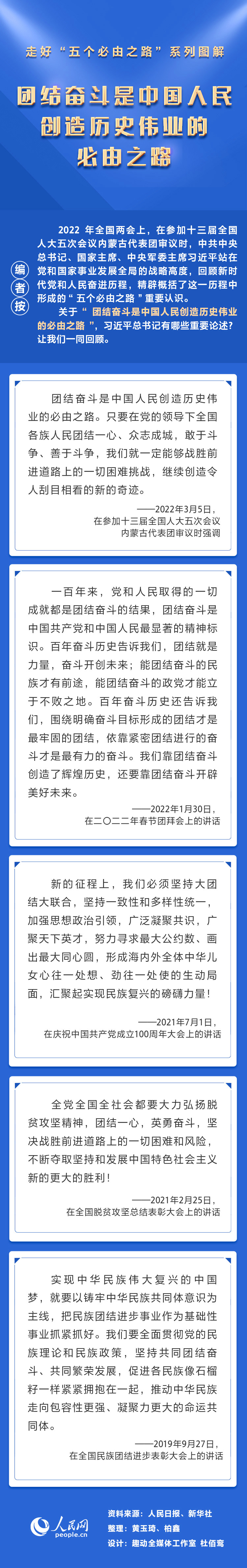 “团结奋斗是中国人民创造历史伟业的必由之路”