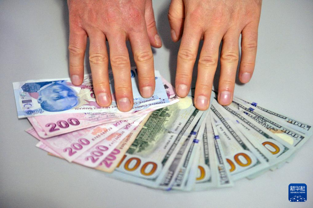 这是1月25日在土耳其安卡拉一处货币兑换点拍摄的纸钞。新华社发（穆斯塔法·卡亚摄）