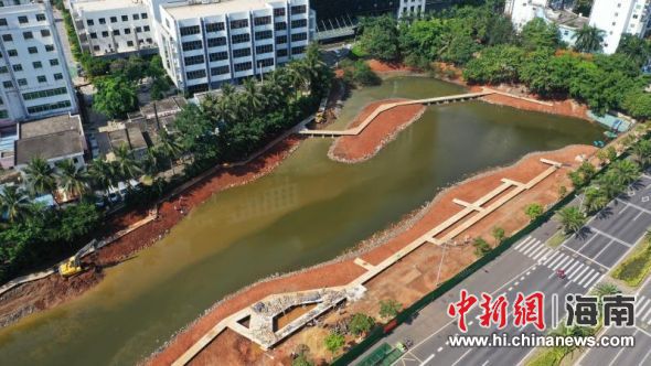 　海口鸭尾溪湿地生态系统建设工程示范段预计7月初完工。王聘钊 供图
