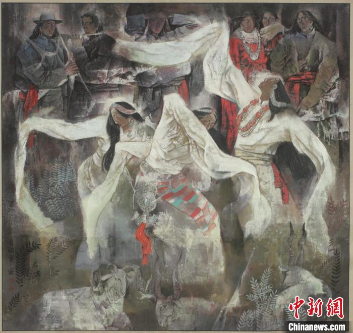 连日来，“丹青澄怀·周国军中国画作品展”在辽宁美术馆展出。图为参展的获奖作品《欢乐的高原》。　受访者供图