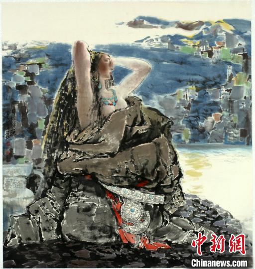 连日来，“丹青澄怀·周国军中国画作品展”在辽宁美术馆展出。图为展出作品《湖水清清》。　受访者供图