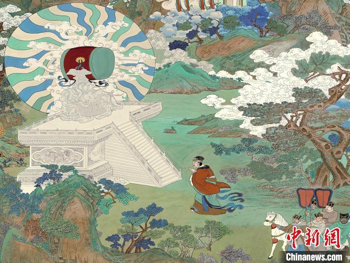 图为瞿昙寺回廊壁画的临摹、补绘长卷的局部。　刘觖 供图