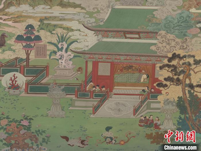 图为瞿昙寺回廊壁画的临摹、补绘长卷的局部。　刘觖 供图