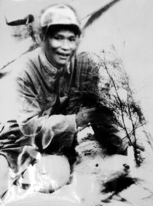 谷文昌与试种成活的木麻黄(资料照片)。