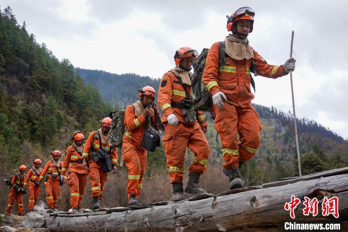 图为西藏自治区森林消防总队那曲大队的指战员们在森林火灾现场。　江飞波 摄