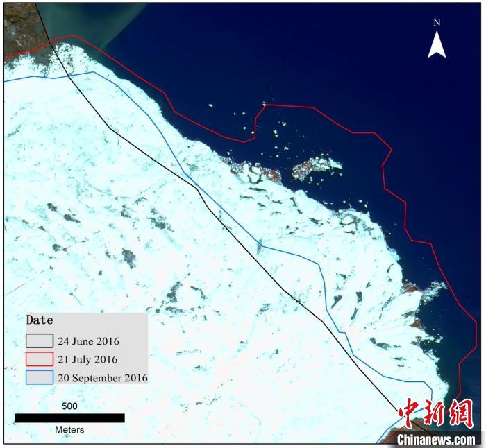 冰崩发生后大量冰体进入阿汝错(图为第一次冰崩发生8天后即2016年7月25号的高分2号卫星图像)。中科院青藏高原所 供图