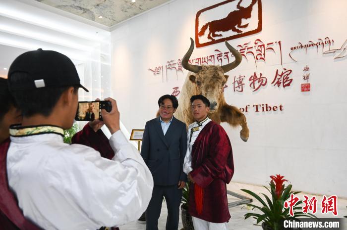 图为活动中，师生参观西藏牦牛博物馆拍照留念。　赵朗 摄